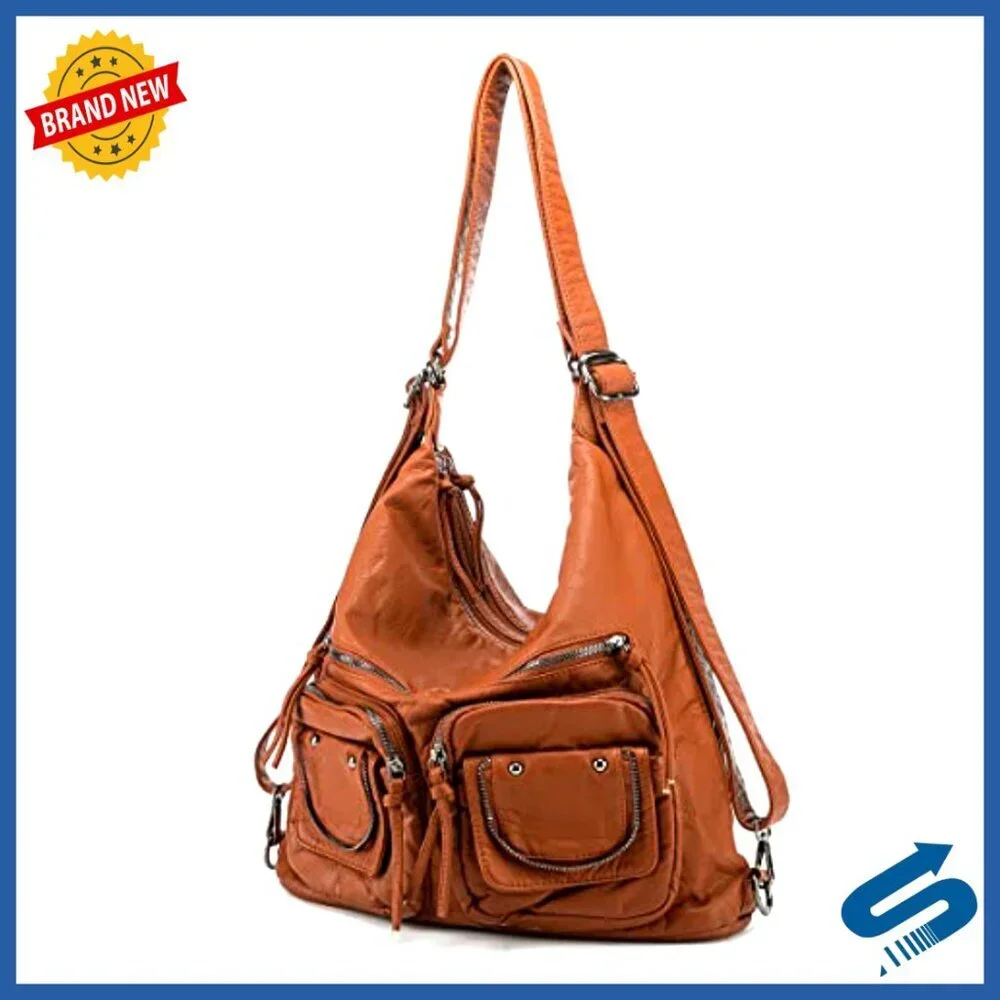 Large Hobo Tote Convertible Crossbody Backpack PU Leather Multi-Purpose Bag